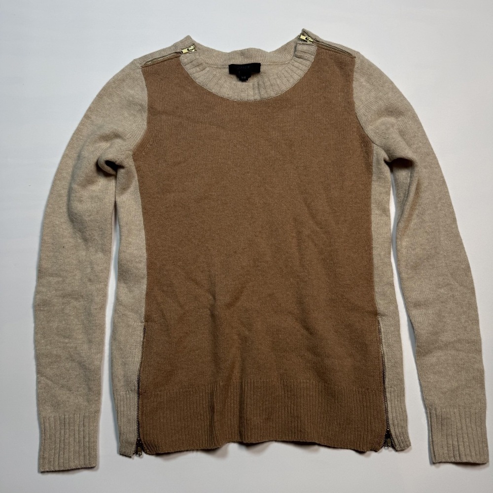 J. Crew Sweater Womens XXS Beige Tan Wool Shoulder Side Zip Knit‎ Pullover Top